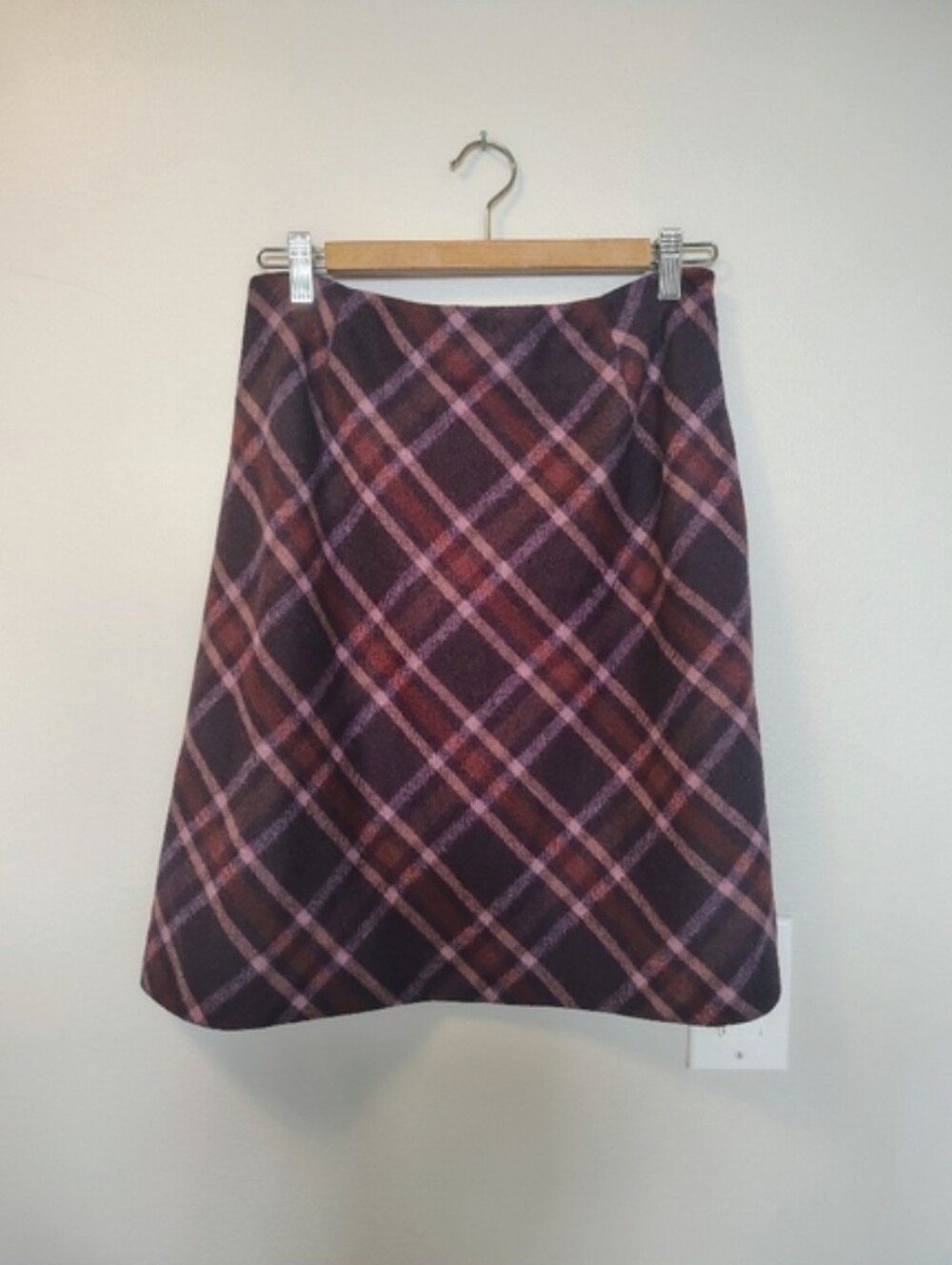 Tribal Eggplant Purple Maroon Plaid Wool blend A-Line Skirt